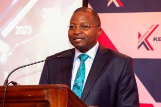 Kenya Re acting Managing Director Michael Mbeshi during the release of the firm’s 2022 financial performance in Nairobi on March 28, 2023.