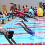 Some students competing in the swimming championships at the Rupa'z Mall fitness centre championships in Eldoret