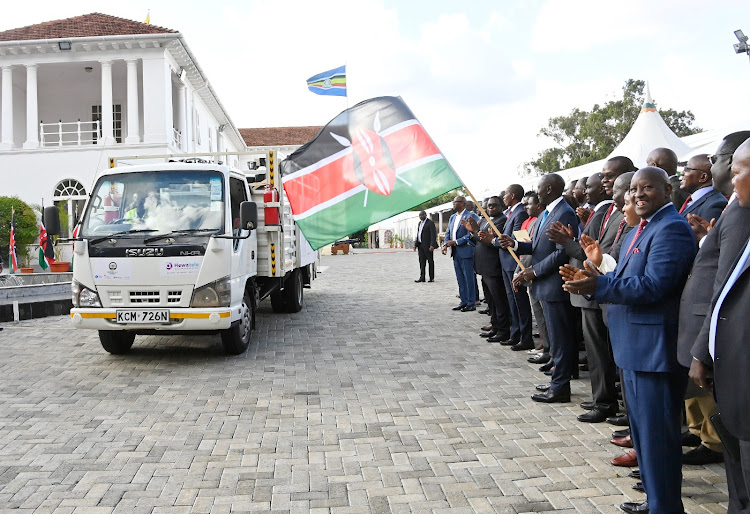 President William Ruto flags off oxygen gas cylinders to counties across the country on April 17, 2023.