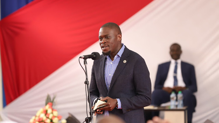 Nairobi Governor Johnson Sakaja at a chrch service in Donholm on April 23, 2023