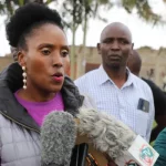 Thika MP Alice Ng'ang'a addresses journalists at Kiang'ombe village in Thika. P