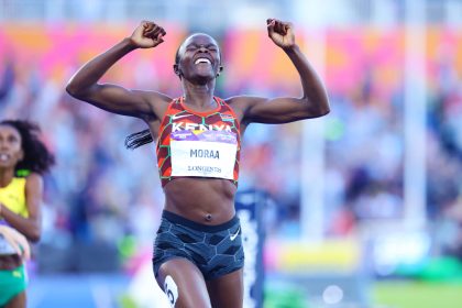 Mary Moraa celebrates after winning the women's 800m Commonwealth Games title. PHOTO/Kelly Ayodi